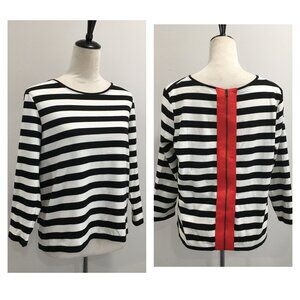 RACHEL ROY Long Sleeve Black White Red Striped Zip Back Shirt Top